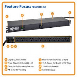 PDUMH15-RA 1.4kW Single-Phase Metered PDU, 120V Outlets (13 5-15R), 5-15P, 100-127V input, 15ft Cord, 1U Rack-Mount