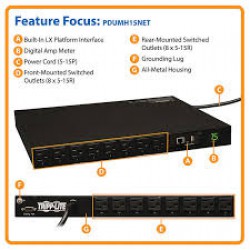 PDUMH15NET 1.4kW Single-Phase Switched PDU with LX Platform Interface, 120V Outlets (16 5-15R), 5-15P, 100-127V Input, 12ft Cord, 1U Rack-Mount, TAA