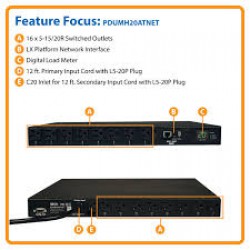 PDUMH20ATNET 1.9kW Single-Phase ATS / Switched PDU with LX Platform Interface, 120V Outlets (16 5-15/20R), 2 L5-20P / 5-20P 12ft 120V Inputs, 1U Rack-Mount, TAA