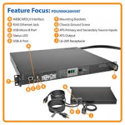PDUMNH20HVAT 3.3/3.8kW Single-Phase 208/240V ATS/Monitored PDU with LX Platform Interface, L6-20R Outlet, 2 L6-20P Inputs, 1U Rack-Mount