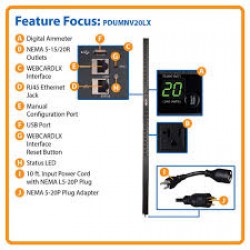 PDUMNV20LX 1.9kW Single-Phase Monitored PDU with LX Platform Interface, 120V Outlets (24 5-15/20R), 0U Vertical, 70 in., TAA
