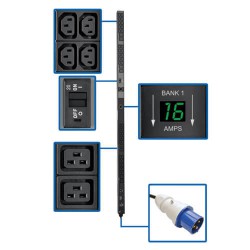 PDUMV32HV 7.4kW Single-Phase Metered PDU, 230V Outlets (8 C19 and 40 C13), IEC-309 32A Blue Input, 10 ft. Cord, 0U Vertical, TAA, 70 in.