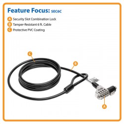 SEC6C Combination Laptop Security Lock, 6 ft. Cable