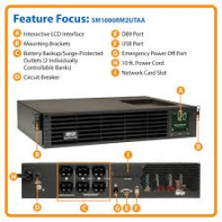 SM1000RM2UTAA TAA SmartPro 120V 1kVA 800W Line-Interactive Sine Wave UPS, 2U Rack/Tower, Network Card Options, LCD, USB, 6 Outlets