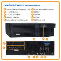 SM2200RMDVTAA TAA SmartPro 120V 2.2kVA 1.92kW Line-Interactive Sine Wave UPS, 3U, 120/230V input, Network Card Options, USB, DB9