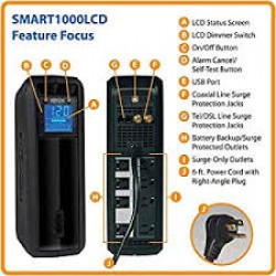 SMART1000LCD SmartPro LCD 120V 1000VA 500W Line-Interactive UPS, AVR, Tower, USB, TEL/DSL/Coax Protection, 8 Outlets