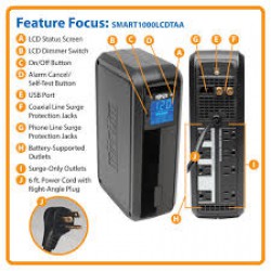 SMART1000LCDTAA TAA-Compliant SmartPro LCD 120V 1000VA 500W Line-Interactive UPS, AVR, Tower, USB, TEL/DSL/Coax Protection, 8 Outlets
