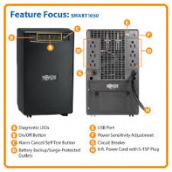 SMART1050 SmartPro 120V 1.05kVA 705W Line-Interactive UPS, Tower, USB, 6 Outlets