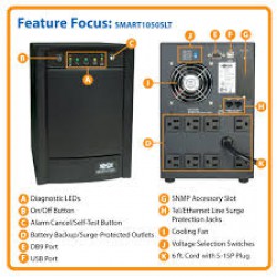 SMART1050SLT SmartPro 120V 1.05kVA 650W Line-Interactive Sine Wave UPS, Tower, Network Card Options, USB, DB9, 8 Outlets