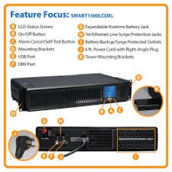 SMART1500LCDXL SmartPro LCD 120V 1500VA 900W Line-Interactive UPS, AVR, Extended Runtime, 2U Rack/Tower, LCD, USB, DB9, 8 Outlets