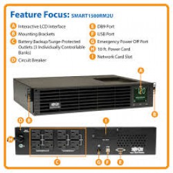 SMART1500RM2U SmartPro 120V 1.5kVA 1.35kW Line-Interactive Sine Wave UPS, 2U, Network Card Options, LCD, USB, DB9, 8 Outlets