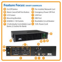 SMART1500RM2UN SmartPro 120V 1.5kVA 1.35kW Line-Interactive Sine Wave UPS, 2U Rack/Tower, WEBCARDLX Network Interface, LCD, USB, 8 Outlets