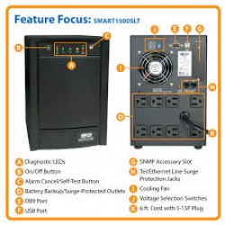 SMART1500SLT SmartPro 120V 1.5kVA 900W Line-Interactive Sine Wave UPS, Tower, Network Card Options, USB, DB9, 8 Outlets