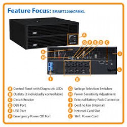 SMART2200CRMXL SmartPro 120V 2.2kVA 1.9kW Line-Interactive Sine Wave UPS, 4U Short Depth, Extended Run, Network Card Options, USB, DB9