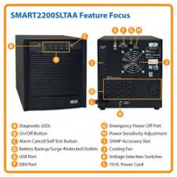 SMART2200SLTAA TAA-Compliant SmartPro 120V 2.2kVA 1.6kW Line-Interactive Sine Wave UPS, Tower, Network Card Options, USB, DB9