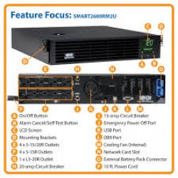 SMART2600RM2U SmartPro 120V 2.2kVA 1.92kW Line-Interactive Sine Wave UPS, 2U, Extended Run, Network Card Options, LCD, USB, DB9