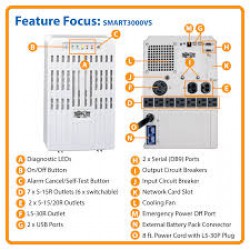 SMART3000VS SmartPro 120V 3kVA 2.25kW Line-Interactive UPS, Tower, Extended Run, Network Card Options, USB, DB9 Serial