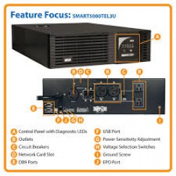 SMART5000TEL3U SmartPro 208V 5kVA 3.75kW Line-Interactive Sine Wave UPS, 3U Rack/Tower, Network Card Options, USB, DB9 Serial