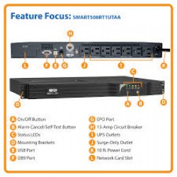 SMART500RT1UTAA TAA-Compliant SmartPro 120V 500VA 300W Line-Interactive UPS, 1U Rack/Tower, Network Card Options, USB, DB9 Serial
