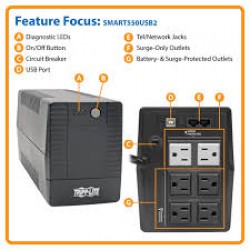 SMART550USB2 550VA 300W Line-Interactive UPS with 6 Outlets - AVR, 120V, 50/60 Hz, USB, Tower