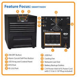 SMART700DV SmartPro 120V 700VA 450W Line-Interactive Sine Wave UPS, Tower, 120 or 230V input, Network Card Options, USB, DB9