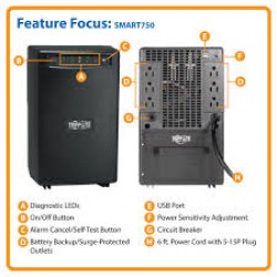 SMART750 SmartPro 120V 750VA 450W Line Interactive UPS, Tower, USB