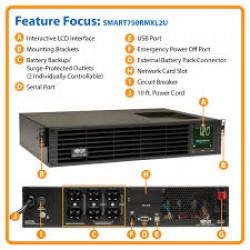 SMART750RMXL2U SmartPro 120V 750VA 600W Line-Interactive Sine Wave UPS, 2U, Extended Run, Network Card Options, LCD, USB, DB9