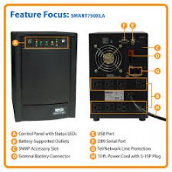 SMART750XLA SmartPro 120V 750VA 500W Line-Interactive Sine Wave UPS, Tower, Extended Run, Network Card Options, USB, DB9 Serial