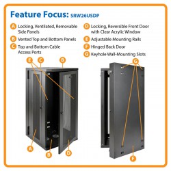 SRW26USDP SmartRack 26U UPS-Depth Wall-Mount Rack Enclosure Cabinet, Hinged Back