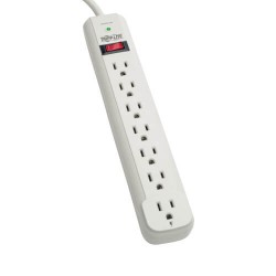STRIKER Protect It! 7-Outlet Surge Protector, 6 ft. Cord, 1080 Joules, Diagnostic LED, Light Gray Housing