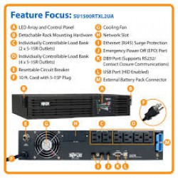 SU1500RTXL2UA SmartOnline 120V 1.5kVA 1.2kW Double-Conversion UPS, 2U Rack/Tower, Extended Run, Network Card Options, USB, DB9 Serial