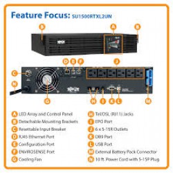 SU1500RTXL2UN SmartOnline 120V 1.5kVA 1.2kW Double-Conversion UPS, 2U Rack/Tower, Extended Run, Pre-installed WEBCARDLX Network Interface, USB, DB9 Serial