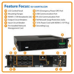 SU1500RTXLCDN SmartOnline 120V 1.5kVA 1.35kW Double-Conversion UPS, 2U Rack/Tower, Extended Run, WEBCARDLX Network Interface, LCD, USB, DB9