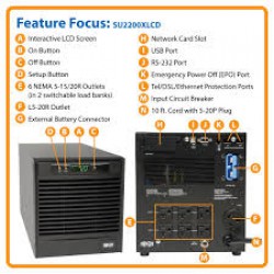 SU2200XLCD SmartOnline 120V 2.2kVA 1.8kW Double-Conversion UPS, Tower, Extended Run, Network Management Card Slot, LCD, USB, DB9