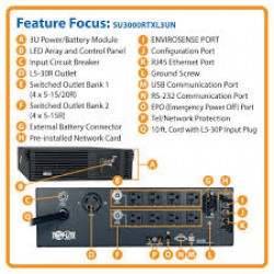 SU3000RTXL3UN SmartOnline 120V 3kVA 2.4kW On-Line Double-Conversion UPS, 3U Rack/Tower, Extended Run, WEBCARDLX Network Interface