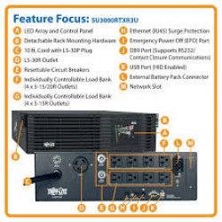 SU3000RTXR3U SmartOnline 120V 3kVA 2.4kW Double-Conversion UPS, 3U, Extended Run, Oversize Batteries, Network Card Slot, USB, DB9