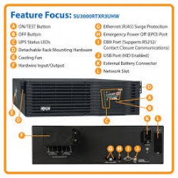 SU3000RTXR3UHW SmartOnline 120V 3kVA 2.4kW Double-Conversion UPS, 3U, Oversize Batteries, Network Card Slot, USB, DB9, Hardwire