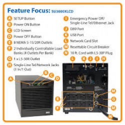 SU3000XLCD SmartOnline 120V 3kVA 2.7kW Double-Conversion UPS, Tower, Extended Run, Network Card Options, LCD, USB, DB9