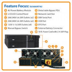 SU5000RT4U SmartOnline 208/240 & 120V 5kVA 3.8kW Double-Conversion UPS, 4U Rack/Tower, Extended Run, Network Card Options, USB, DB9 Serial, Bypass Switch