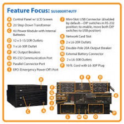 SU5000RT4UTF SmartOnline 208 & 120V 5kVA 4.5kW Double-Conversion UPS, 6U Rack/Tower, Extended Run, Network Card Slot, USB, DB9 Serial