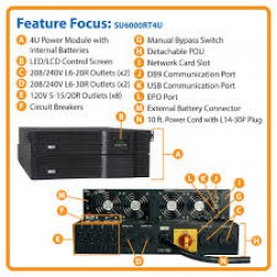 SU6000RT4U SmartOnline 208/240 & 120V 6kVA 4.2kW Double-Conversion UPS, 4U Rack/Tower, Extended Run, Network Card Options, USB, DB9 Serial, Bypass Switch