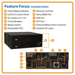SU6000RT4UHVG SmartOnline 208/240, 230V 6kVA 5.4kW Double-Conversion UPS, 4U Rack/Tower, Extended Run, Network Card Options, USB, DB9 Serial, Bypass Switch, C19