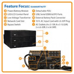 SU6000RT4UTF SmartOnline 208/240 & 120V 6kVA 5.4kW Double-Conversion UPS, 6U Rack/Tower, Extended Run, Network Card Options, USB, DB9 Serial, Bypass Switch, Outlets