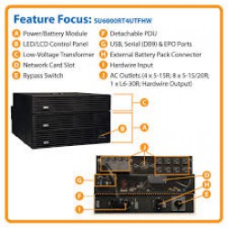 SU6000RT4UTFHW SmartOnline 208/240 & 120V 6kVA 5.4kW Double-Conversion UPS, 6U Rack/Tower, Extended Run, Network Card Options, USB, DB9 Serial, Bypass Switch, Hardwire