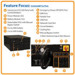 SU8000RT3UTAA SmartOnline 208/240V 8kVA On-Line UPS – Double Conversion, 7.2kW, 6U, Network Card Option, TAA Compliant