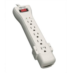 SUPER7 Protect It! 7-Outlet Surge Protector, 7 ft. Cord with Right-Angle Plug, 2160 Joules, Diagnostic LEDs, Light Gray Housing