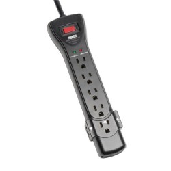 SUPER7B Protect It! 7-Outlet Surge Protector, 7 ft. Cord with Right-Angle Plug, 2160 Joules, Diagnostic LEDs, Black Housing