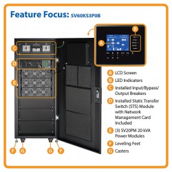 SV60KS3P0B SmartOnline SV Series 60kVA Small-Frame Modular Scalable 3-Phase On-Line Double-Conversion 208/120V 50/60 Hz UPS System, No SVBM Battery Modules