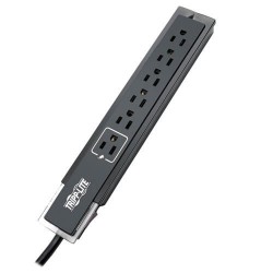 TLP606SSTELB Protect It! 6-Outlet Surge Protector, 6 ft. Cord, Right-Angle Plug, Side-Mount Switch, 1440 Joules, Tel/Modem Protection, Black Housing