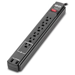 TLP606USBB Protect It! 6-Outlet Surge Protector, 6 ft. Cord, 990 Joules, 2 USB Ports (2.1A), Black Housing